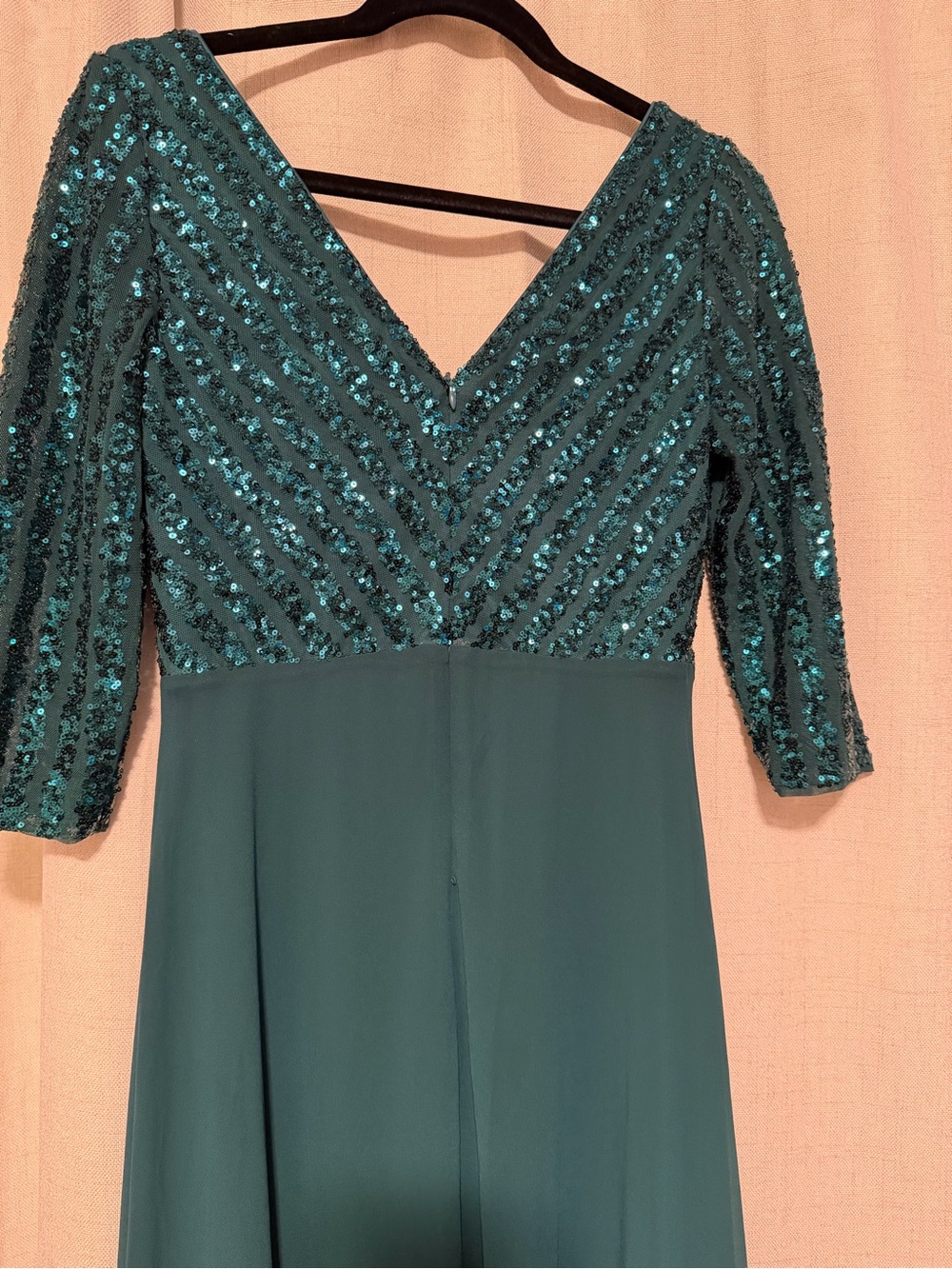 Ever Pretty Teal Sequin V-Neck Long Sleeve Chiffon Gown
